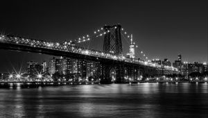 Preview wallpaper bridge, lights, river, night, black and white