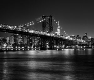 Preview wallpaper bridge, lights, river, night, black and white