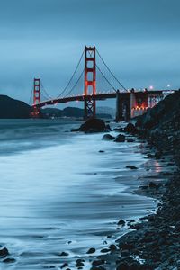 Preview wallpaper bridge, lights, shore, foam, tide