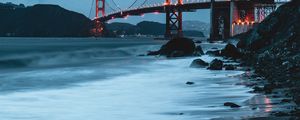 Preview wallpaper bridge, lights, shore, foam, tide