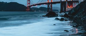 Preview wallpaper bridge, lights, shore, foam, tide