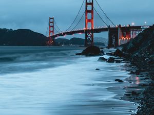 Preview wallpaper bridge, lights, shore, foam, tide