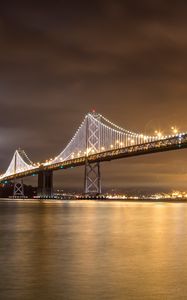 Preview wallpaper bridge, lights, water, reflection, night