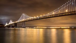 Preview wallpaper bridge, lights, water, reflection, night