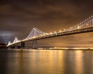 Preview wallpaper bridge, lights, water, reflection, night