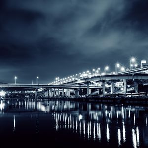 Preview wallpaper bridge, lights, water, reflection, night, dark