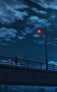 Preview wallpaper bridge, loneliness, art, night, sky, lantern