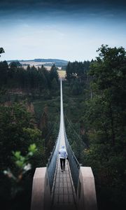 Preview wallpaper bridge, man, alone, nature, view