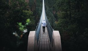 Preview wallpaper bridge, man, alone, nature, view
