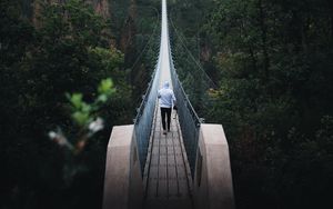 Preview wallpaper bridge, man, alone, nature, view