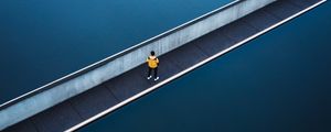 Preview wallpaper bridge, man, alone, aerial view