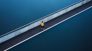 Preview wallpaper bridge, man, alone, aerial view