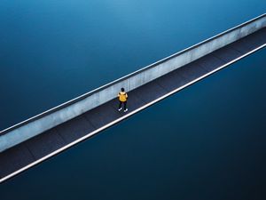 Preview wallpaper bridge, man, alone, aerial view