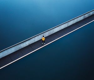 Preview wallpaper bridge, man, alone, aerial view