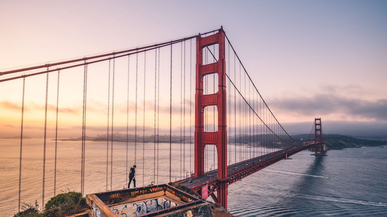 Wallpaper bridge, man, architecture, construction, bay