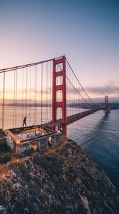 Preview wallpaper bridge, man, architecture, construction, bay