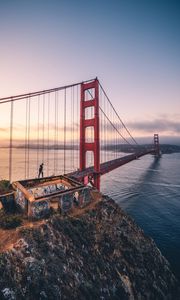 Preview wallpaper bridge, man, architecture, construction, bay