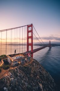 Preview wallpaper bridge, man, architecture, construction, bay