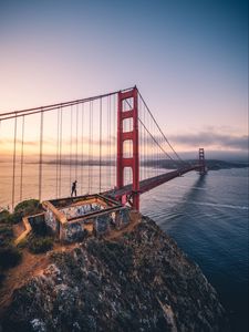 Preview wallpaper bridge, man, architecture, construction, bay