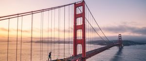 Preview wallpaper bridge, man, architecture, construction, bay
