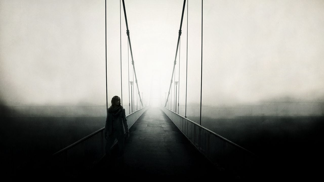 Wallpaper bridge, man, fog, walking, solitude, freedom
