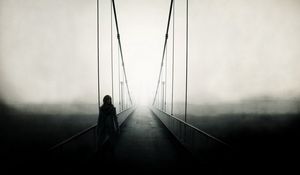 Preview wallpaper bridge, man, fog, walking, solitude, freedom