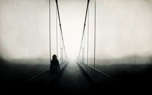 Preview wallpaper bridge, man, fog, walking, solitude, freedom