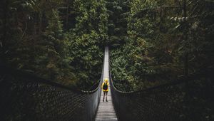 Preview wallpaper bridge, man, loneliness, vancouver, canada