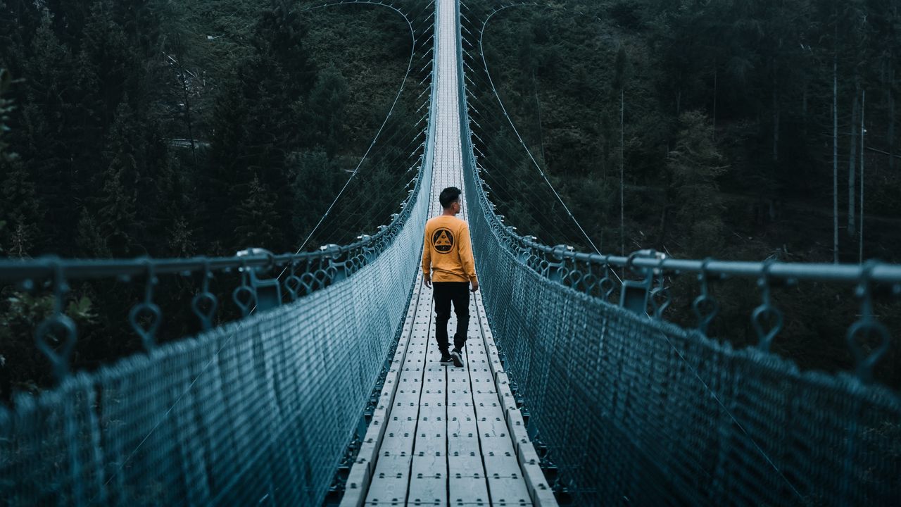 Wallpaper bridge, man, loneliness, cable bridge, nature