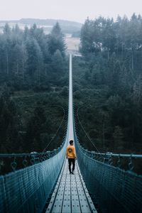 Preview wallpaper bridge, man, loneliness, cable bridge, nature