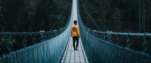 Preview wallpaper bridge, man, loneliness, cable bridge, nature