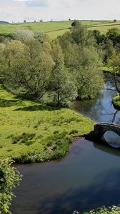 Preview wallpaper bridge, meadows, glade, height, trees, stone, arches