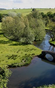 Preview wallpaper bridge, meadows, glade, height, trees, stone, arches