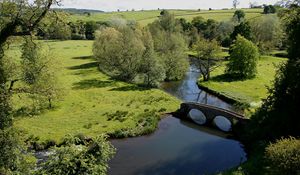 Preview wallpaper bridge, meadows, glade, height, trees, stone, arches