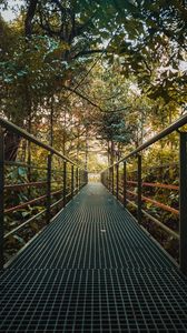 Preview wallpaper bridge, metal, trees, bushes, plants