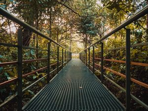 Preview wallpaper bridge, metal, trees, bushes, plants