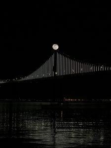 Preview wallpaper bridge, moon, water, night, black