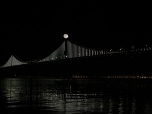 Preview wallpaper bridge, moon, water, night, black