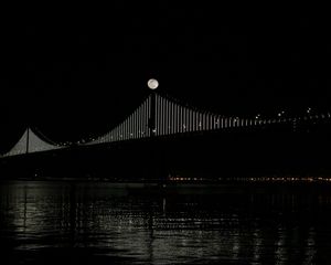 Preview wallpaper bridge, moon, water, night, black