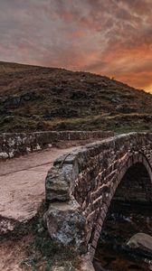 Preview wallpaper bridge, mountain river, evening, paints, colors, decline, stone