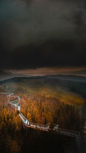 Preview wallpaper bridge, mountains, fog, clouds, aerial view