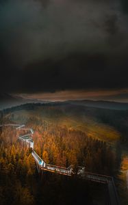 Preview wallpaper bridge, mountains, fog, clouds, aerial view