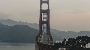 Preview wallpaper bridge, mountains, fog, coast, landscape