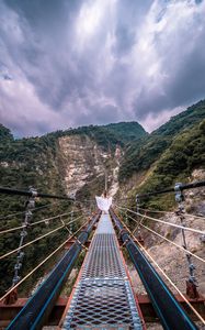 Preview wallpaper bridge, mountains, girl, solitude, walk, height