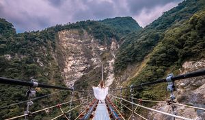 Preview wallpaper bridge, mountains, girl, solitude, walk, height