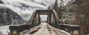 Preview wallpaper bridge, mountains, overcast