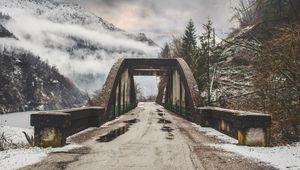 Preview wallpaper bridge, mountains, overcast