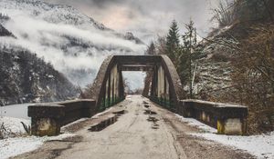 Preview wallpaper bridge, mountains, overcast