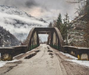 Preview wallpaper bridge, mountains, overcast