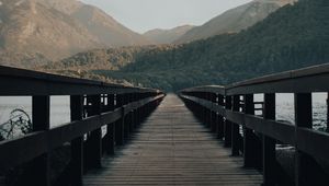 Preview wallpaper bridge, mountains, river, water, wooden